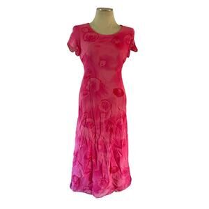 Vtg Y2K 2000s Pink Abstract Floral Maxi Dress Sz 10 Fairycore